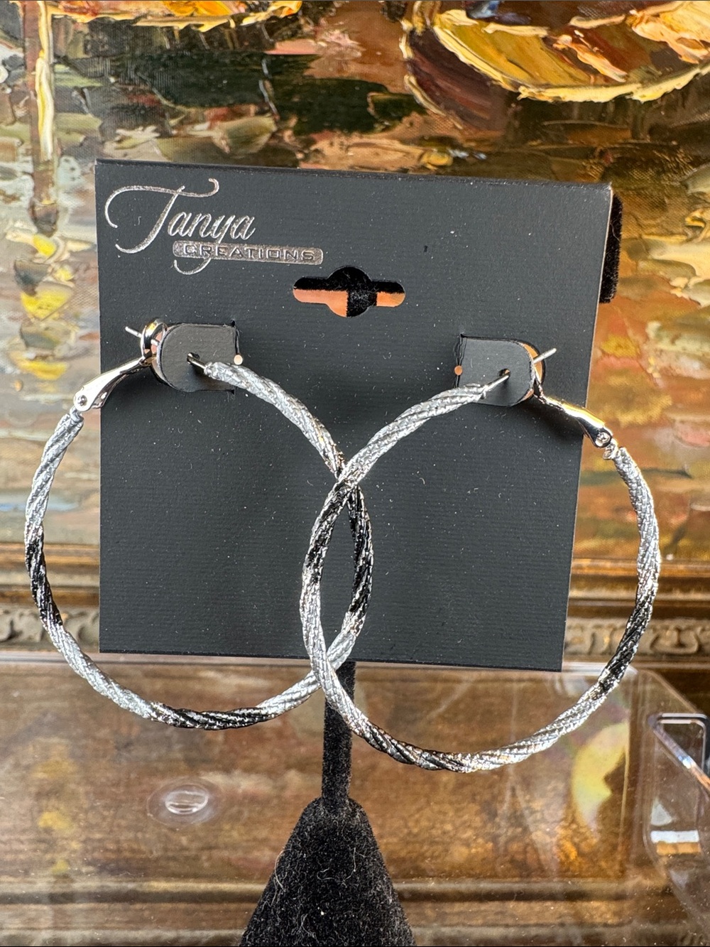 0473- tanya‎ creations Silver Braided Hoop Earrings